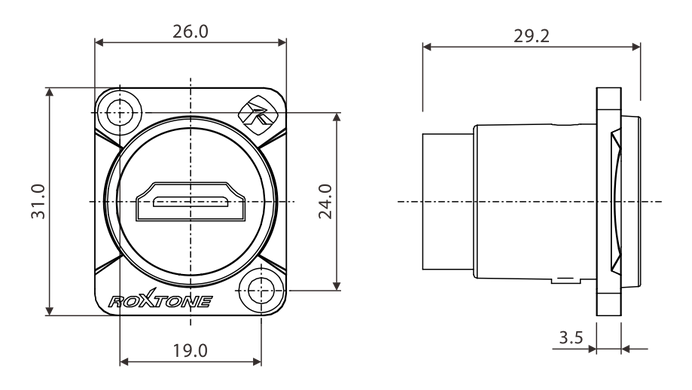 Роз'єм Roxtone RAH20D-B панельний HDMI 2.0