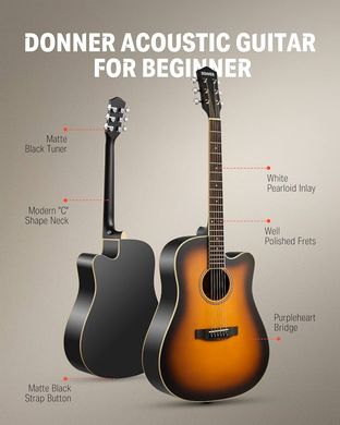 Акустична гітара (комплект) Donner EC1020 Donne Cutaway Sunburst