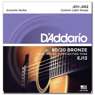 Струни D'Addario EJ13 80/20 Bronze Acoustic Guitar Strings, Custom Light, 11-52