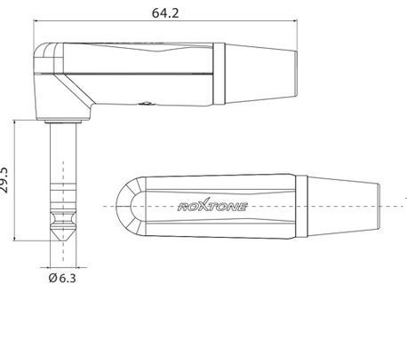 Роз'єм Roxtone PJ3RX-GG Jack 6,3 plug (stereo) кутовий